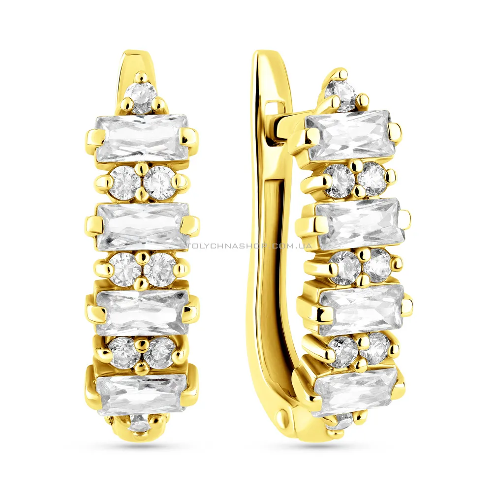 Золоті сережки в жовтому кольорі металу з фіанітами (арт. 110196ж) - цена