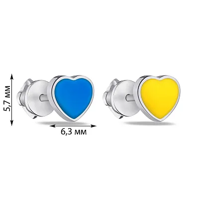 Серьги-пусеты из серебра Сердечки с синей и желтой эмалью (арт. 7518/797есжсю)