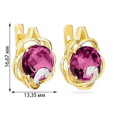 Сережки з жовтого золота з кварцом і фіанітами (арт. 110423Пжр)