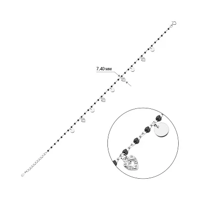 Браслет зі срібла з підвісками і чорною емаллю  (арт. 7509/3454еч)
