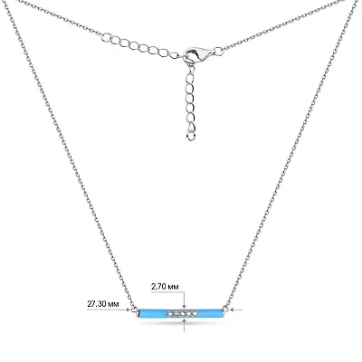 Срібне кольє з блакитною емаллю і фіанітами  (арт. 7507/1405ег)