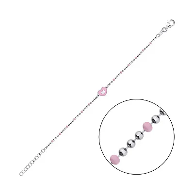 Детский браслет из серебра "Сердце" с розовой эмалью (арт. 7509/3922ер)