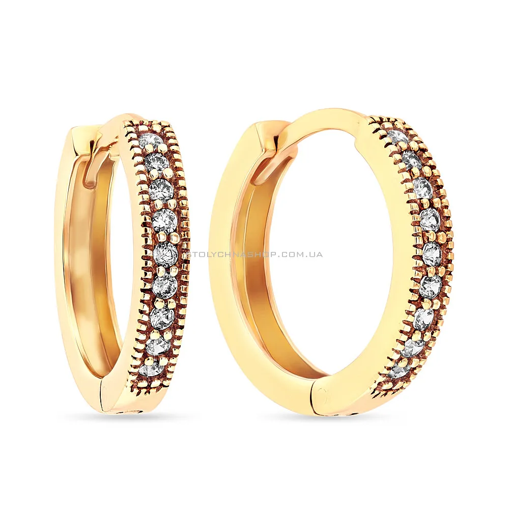 Золотые сережки кольца с дорожкой из фианитов (арт. 101741ж)