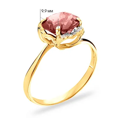 Золотое кольцо с розовым кварцем и фианитами (арт. 140564Пжр)