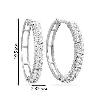 Золоті сережки-кільця в білому кольорі металу з фіанітами  (арт. 110252б)