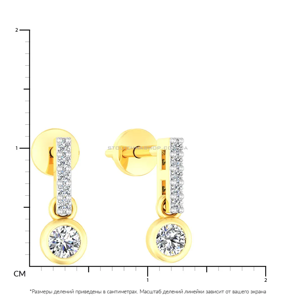 Золотые сережки-пусеты с белыми фианитами (арт. 110615ж)