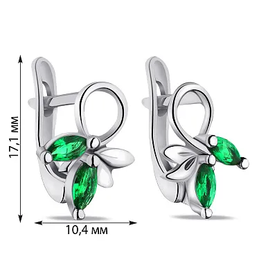 Срібні сережки з зеленими фіанітами (арт. 7502/С2ФИ/006)
