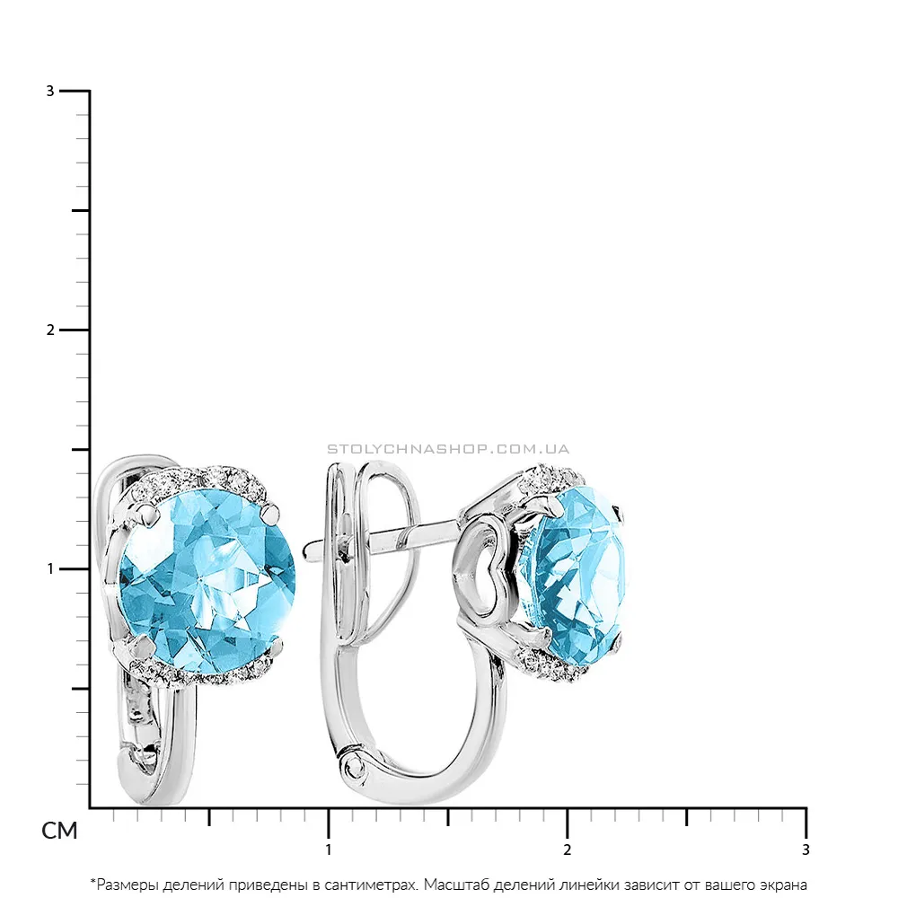 Золотые серьги с голубым кварцем и фианитами  (арт. 110334ПбсГ)