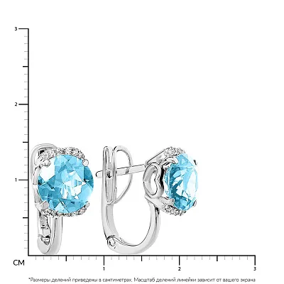 Золотые серьги с голубым кварцем и фианитами  (арт. 110334ПбсГ)