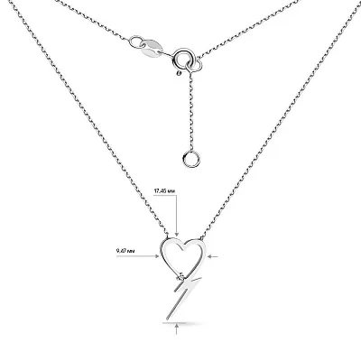 Колье из белого золота «Сердце» с фианитом (арт. 351318б)