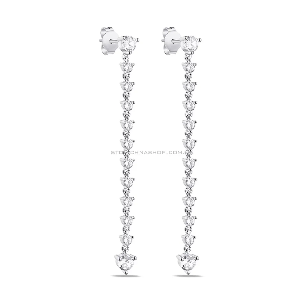 Довгі сережки срібні з фіанітами  (арт. 7518/6345) - цена