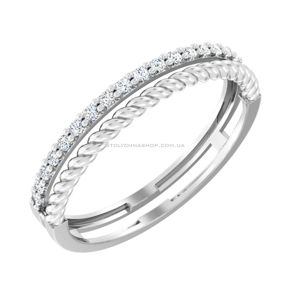 Двойное кольцо из белого золота с бриллиантами (арт. К011614010б) - цена