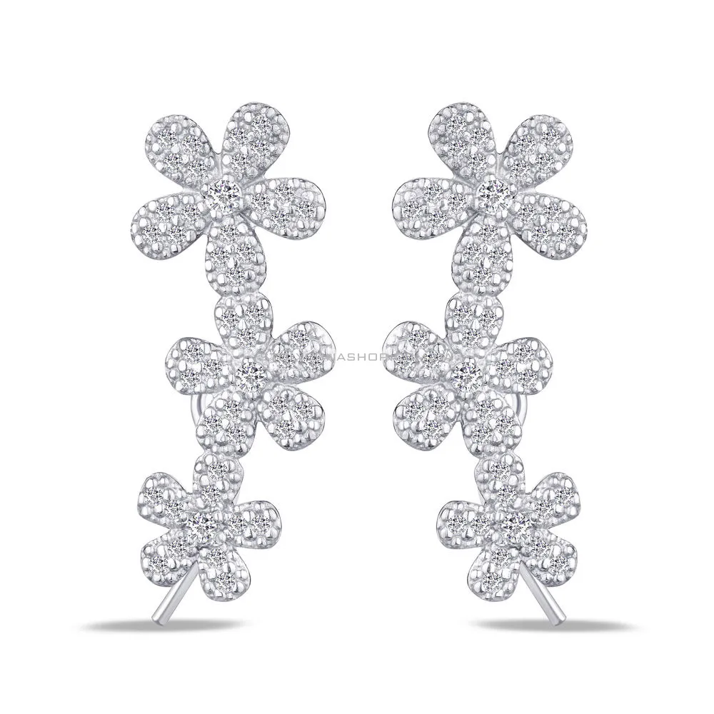 Срібні сережки-клаймбери "Квіти" (арт. 7502/1172)