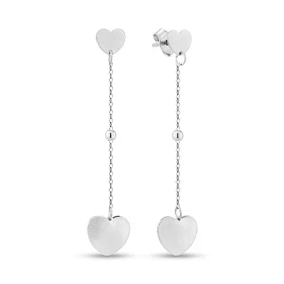 Серьги-пусеты из белого золота Сердечки (арт. 1091556бм)