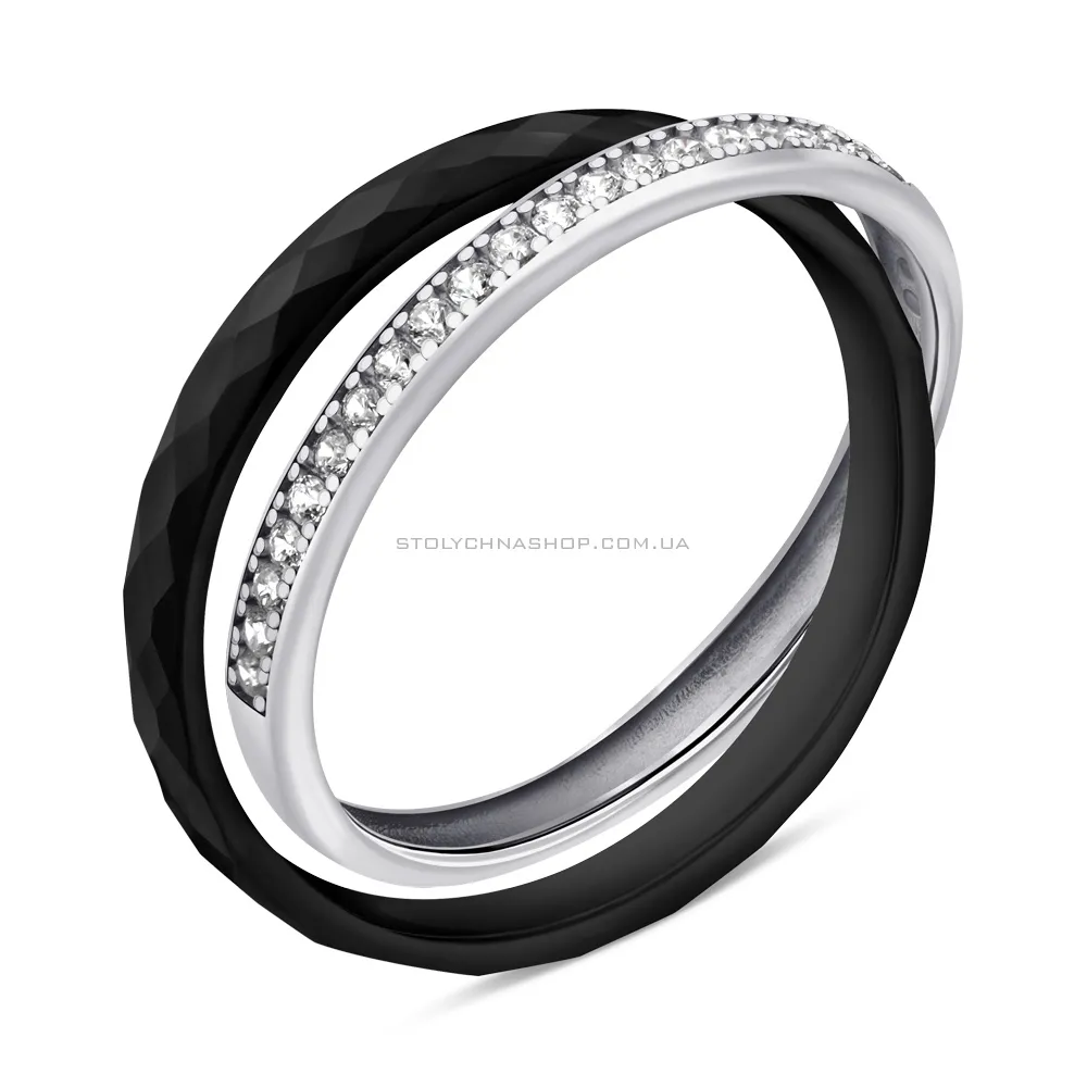 Кольца из серебра и керамики с фианитами (арт. 7501/К2ФК/4021-1-17,5) - цена