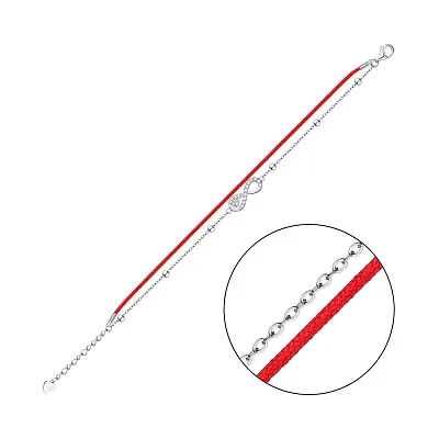 Срібний браслет Нескінченність з червоною ниткою (арт. 7309/3774)