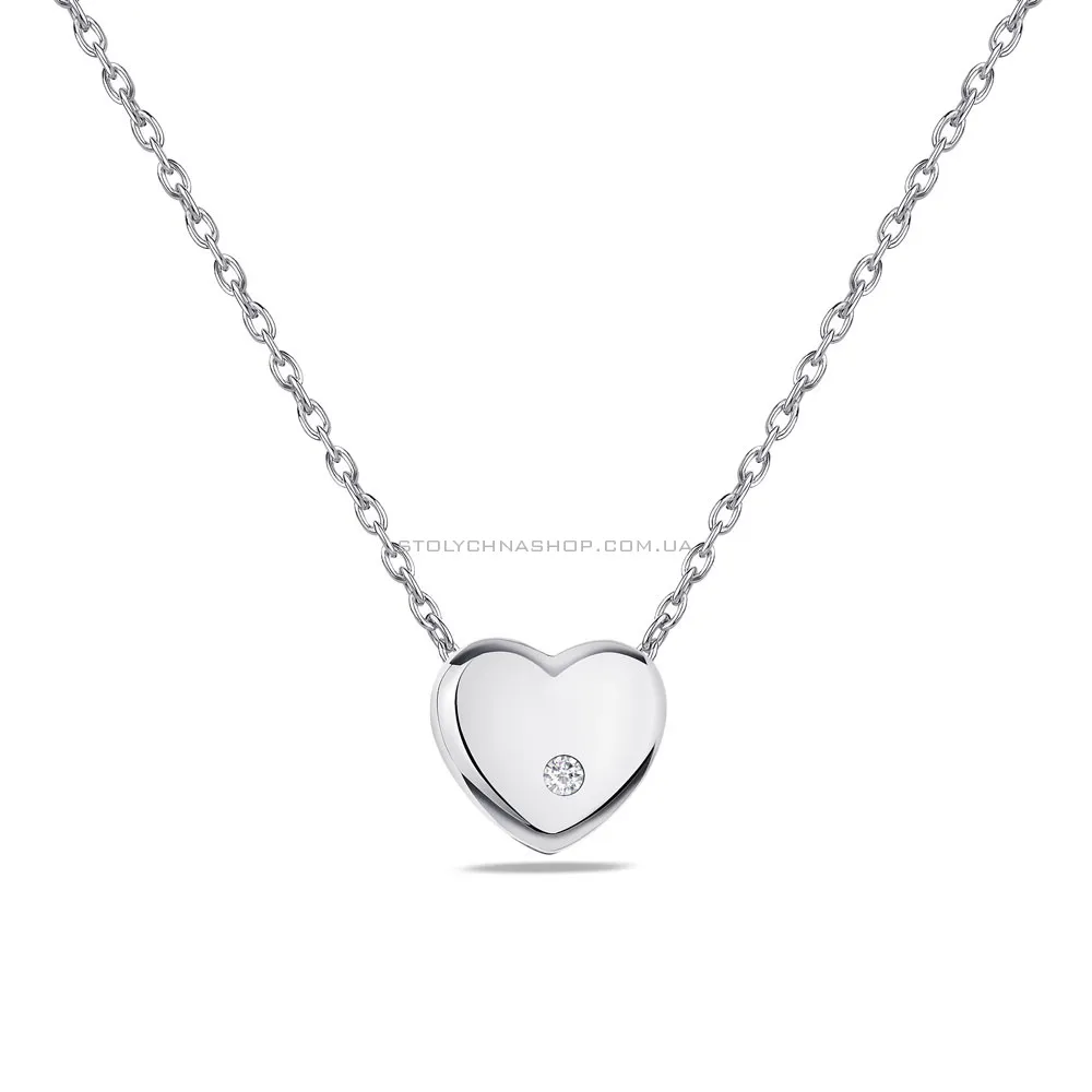 Колье "Сердце" из серебра с одним фианитом (арт. 7507/1189)