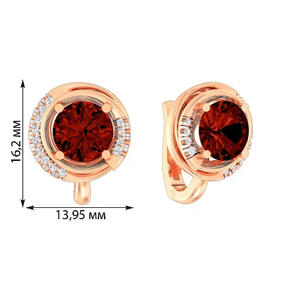 Сережки з червоного золота з кварцом і фіанітами (арт. 112000ПкГ)