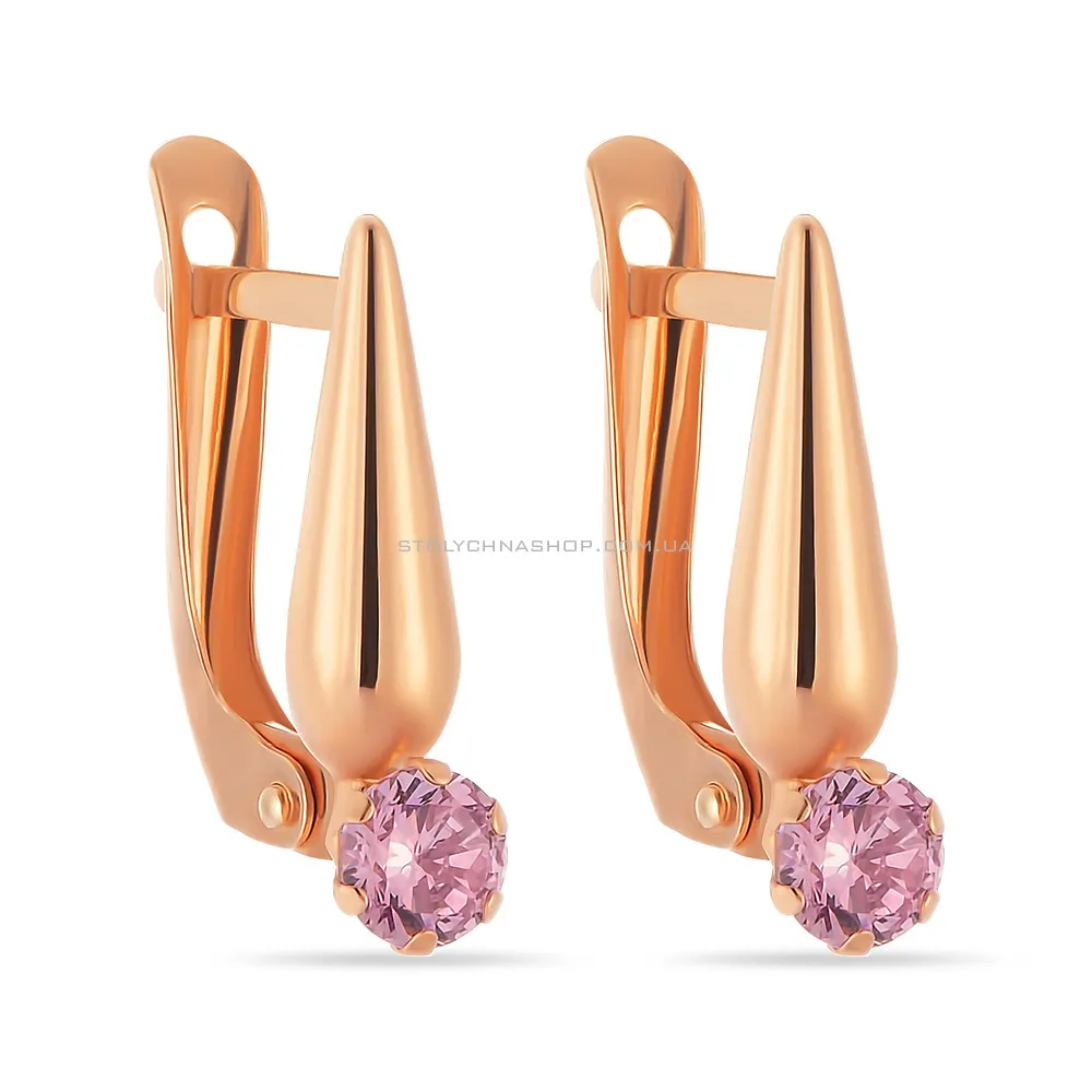 Золотые сережки с розовыми фианитами (арт. 106154р)