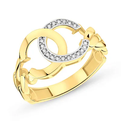 Массивное кольцо из желтого золота с фианитами (арт. 155307ж)