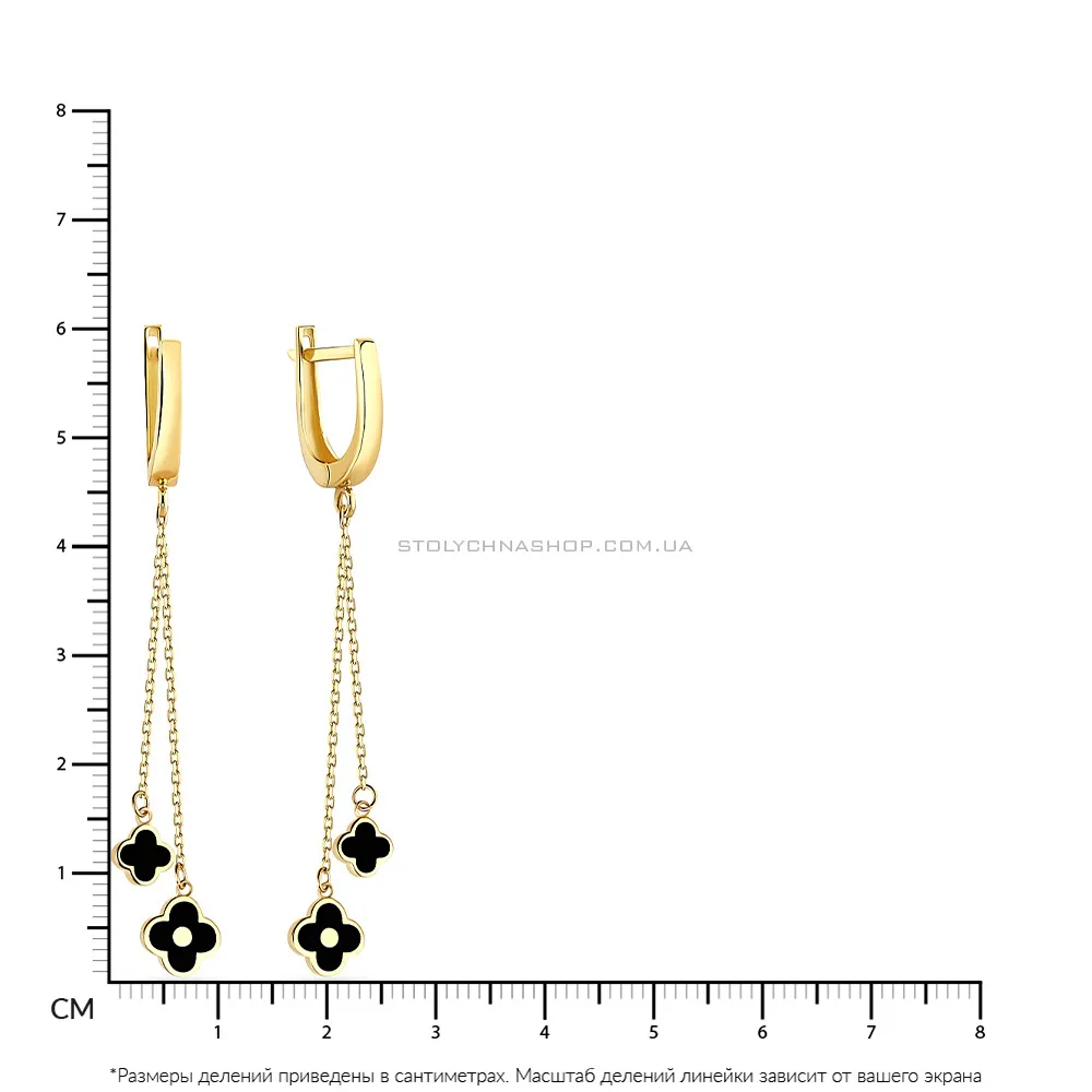 Сережки-підвіски з золота з емаллю (арт. 108097жеч) - 2 - цена