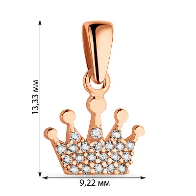 Підвіс "Корона" з червоного золота з розсипом фіанітів  (арт. 423967)