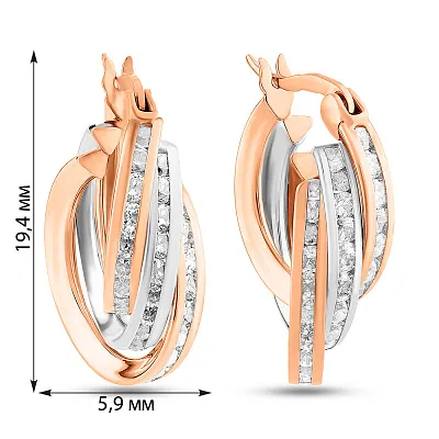 Сережки з червоного і білого золота з фіанітами (арт. 109309/20кб)