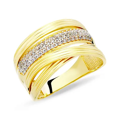 Широкое золотое кольцо с фианитами (арт. 140605ж)