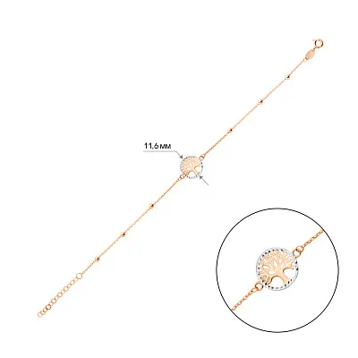 Золотой браслет Дерево жизни с родированием (арт. 326418р)