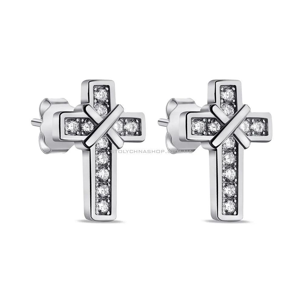 Сережки-пусети Хрестики зі срібла з фіанітами (арт. 7518/6728) - цена
