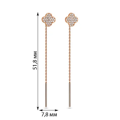 Золотые серьги-протяжки с россыпью фианитов (арт. 109391)