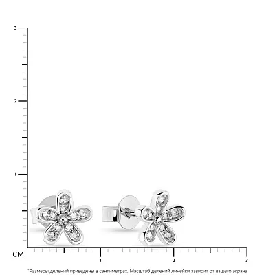 Пусеты в форме цветка из белого золота с фианитами  (арт. 107859б)