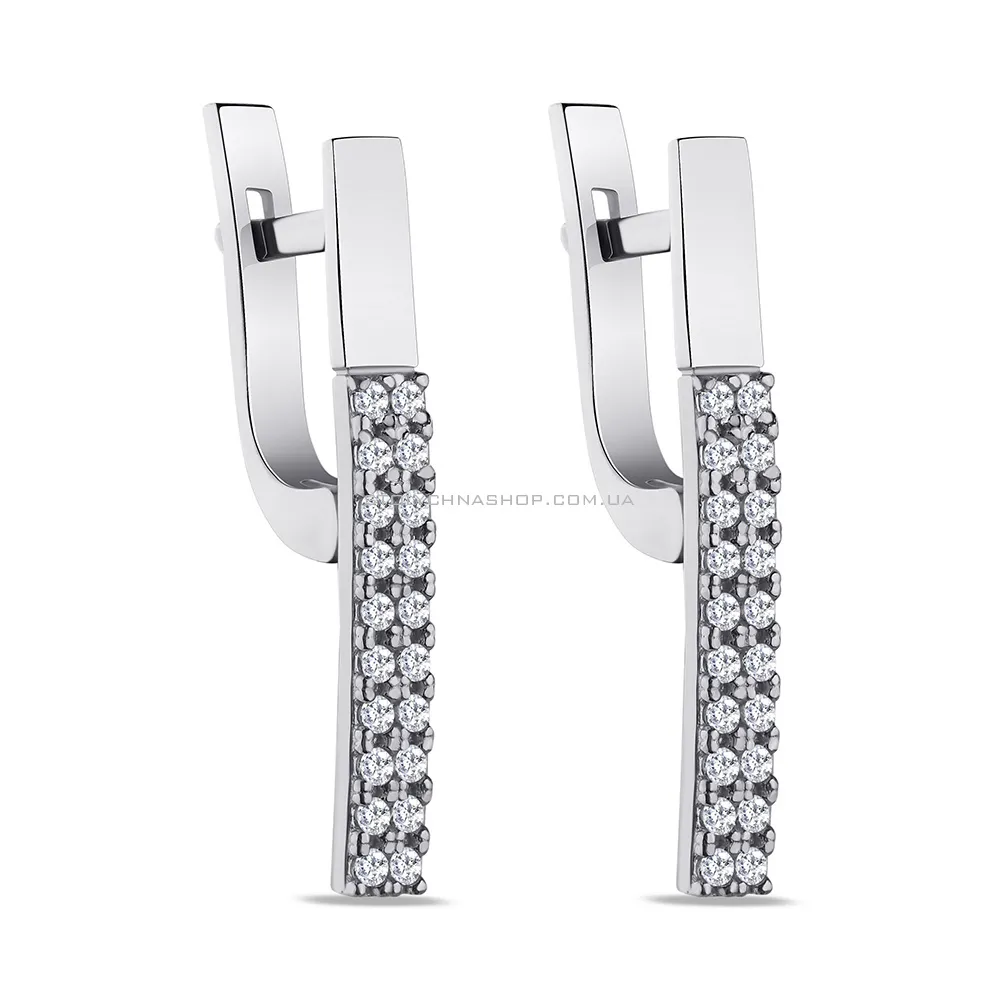Сережки срібні з доріжками з фіанітів  (арт. 7502/А121сю) - цена