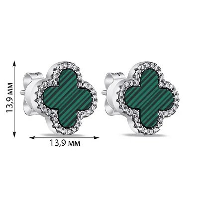 Сережки зі срібла з малахітом і фіанітами (арт. 7518/5108/15млх)