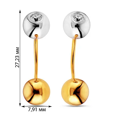 Сережки-джекети з комбінованого золота з фіанітами (арт. 105265жб)