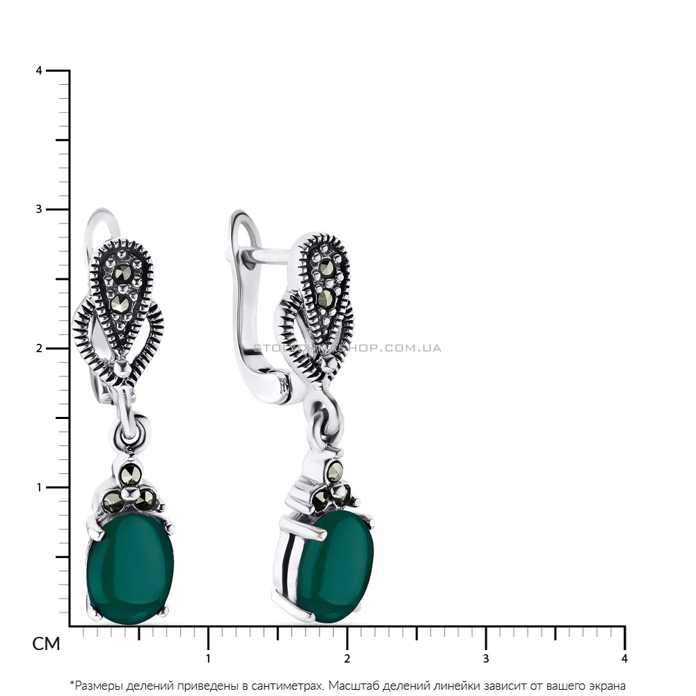 Сережки из серебра с зеленым ониксом (арт. 7402/3755мркоз)
