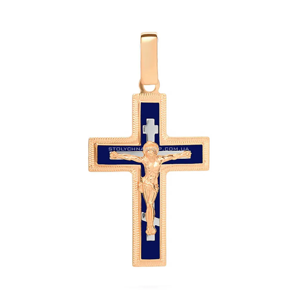 Золотой нательный крестик с распятием и эмалью (арт. 541131нсш)