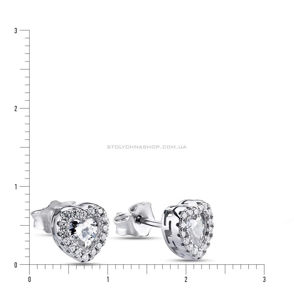Срібні сережки пусети «Серденька» з фіанітами (арт. 7518/5103)