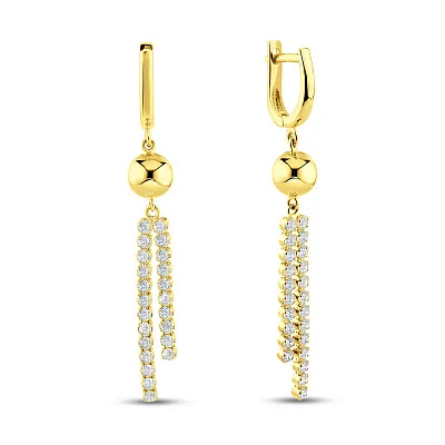 Серьги из желтого золота с фианитами (арт. 102471ж)