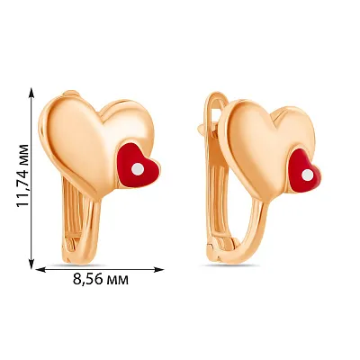 Дитячі сережки «Серденька» з червоного золота з емаллю (арт. 103407)