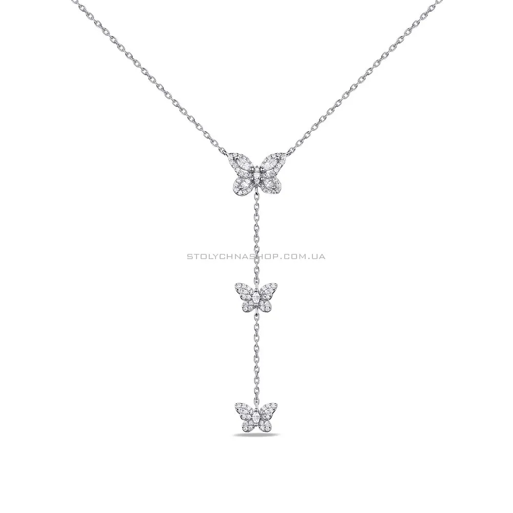 Срібне кольє Метелики з фіанітами  (арт. 7507/1789) - цена