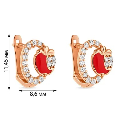 Золоті дитячі сережки «Яблучка» з емаллю і фіанітами (арт. 103215ек)