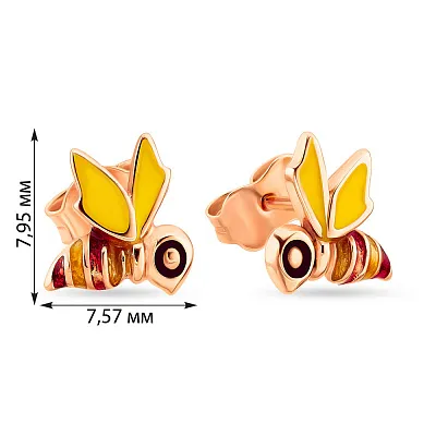 Детские золотые сережки &quot;Пчелки&quot; с эмалью (арт. 103472)