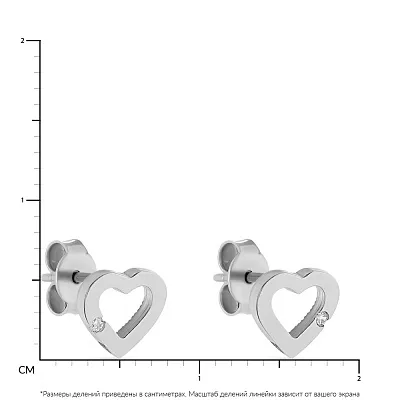 Пусети «Сердечка» з білого золота з фіанітами (арт. 107854б)