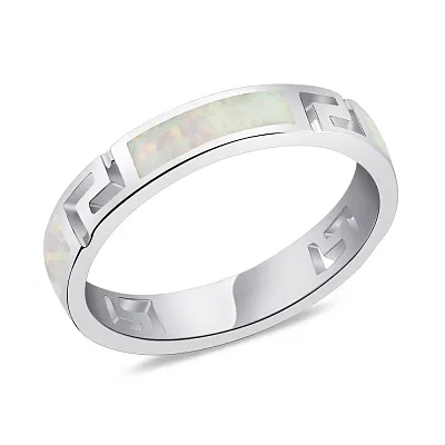 Серебряное кольцо с белым опалом и с орнаментом (арт. 7501/5329Поб)