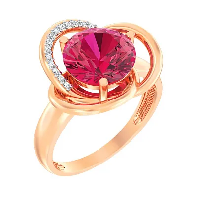 Золотое кольцо с розовым кварцем и фианитами  (арт. 140697ПрГ)