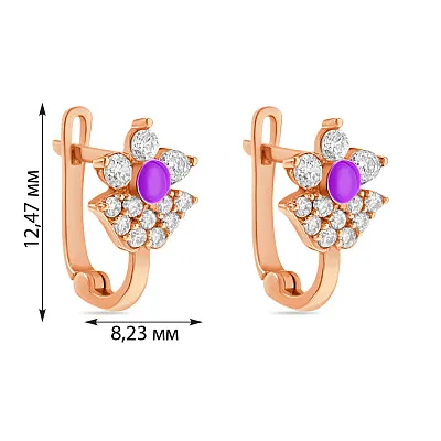 Дитячі сережки з золота з емаллю і фіанітами (арт. 104611еф)