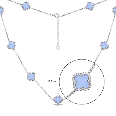 Серебряное колье Клевер с халцедоном и фианитами (арт. 7507/1832/10хлф)