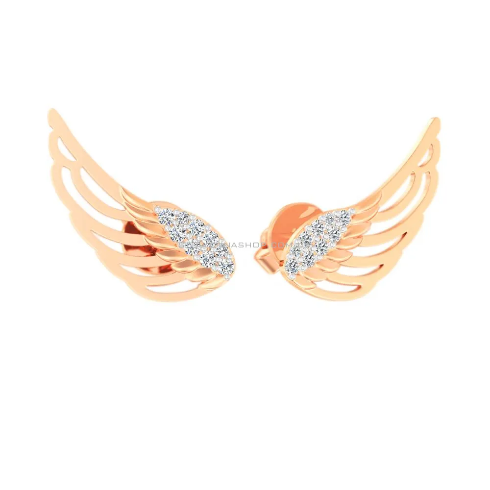 Золотые серьги "Крылья" с фианитами (арт. 110848)