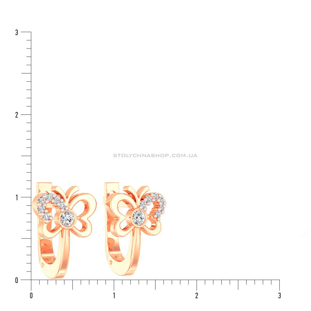 Детские золотые серьги «Бабочки» с фианитами (арт. 110523) - 2 - цена